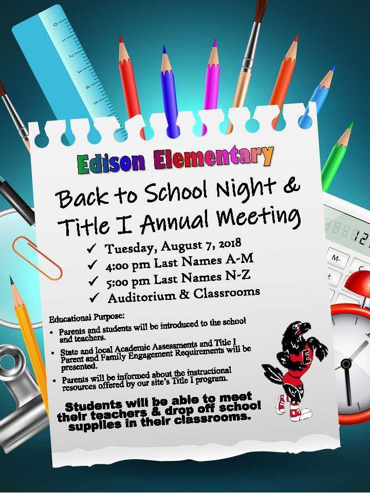Edison Back to School Night & Title I Annual Meeting