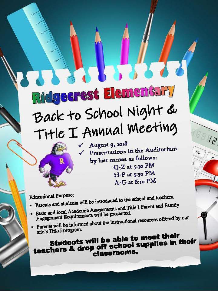 Ridgecrest Back to School Night & Title I Annual Meeting