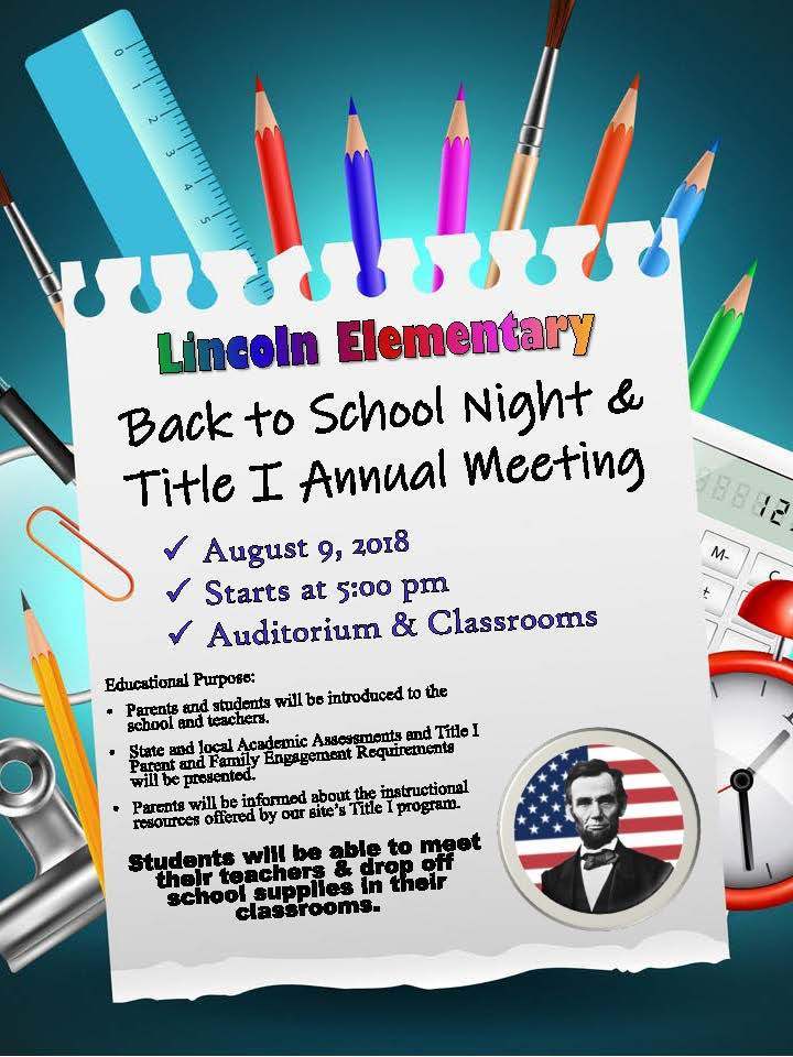 Lincoln Back to School Night & Title I Annual Meeting