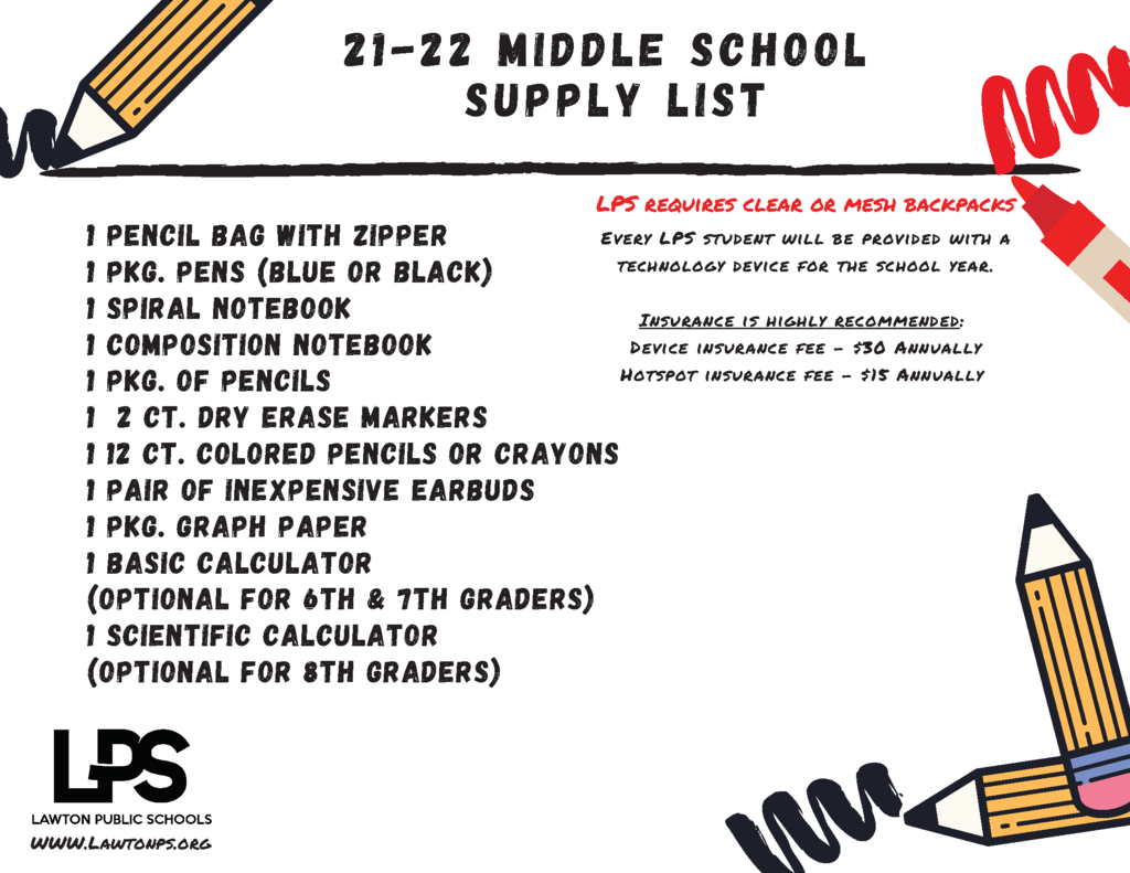 MS School Supply List