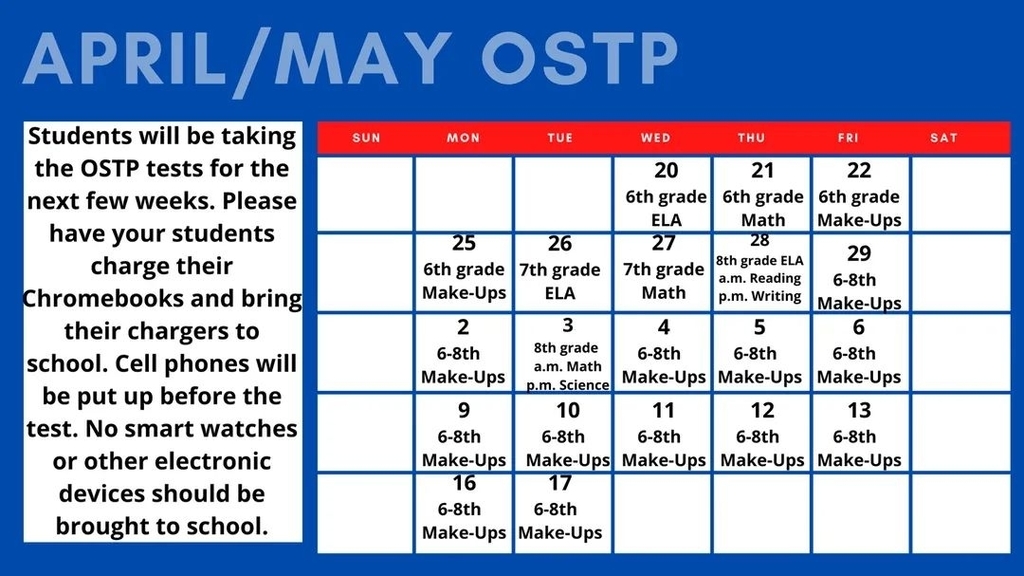 Calendar for OSTP testing