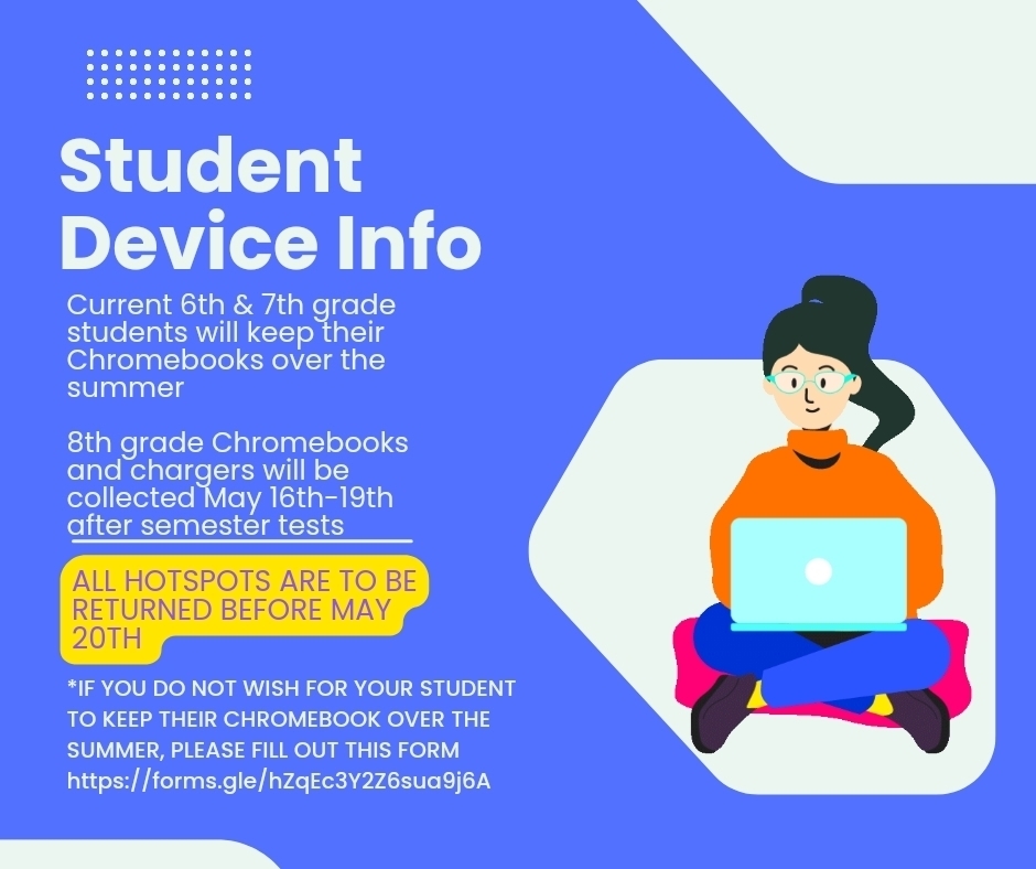 student device information on blue background