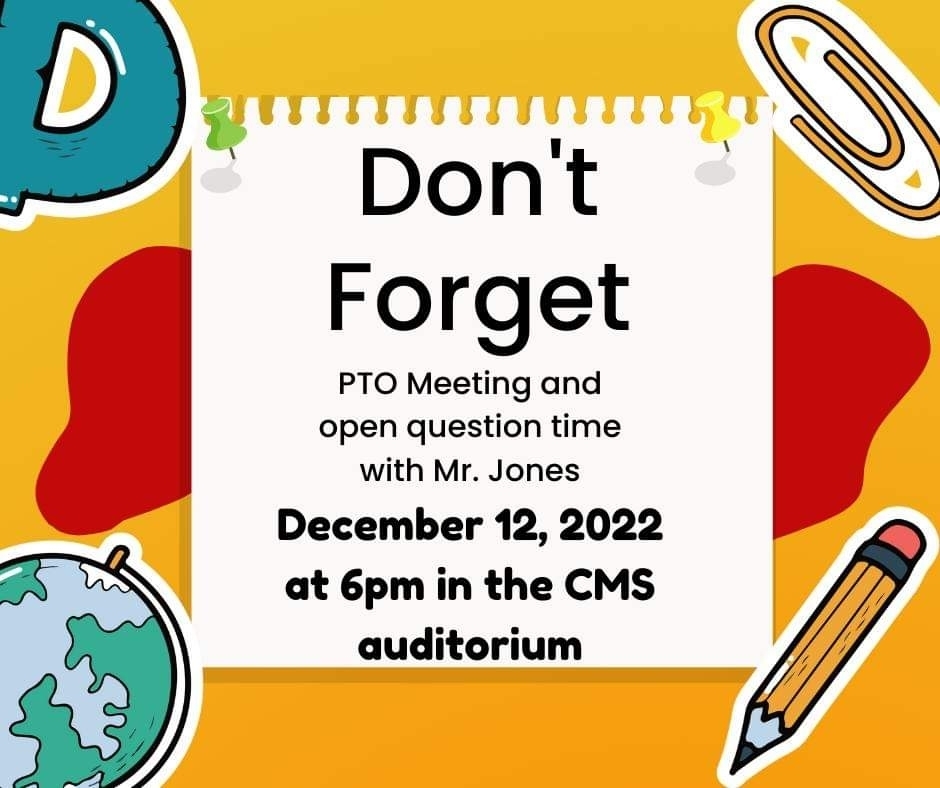 Yellow reminder flyer about PTO meeting.