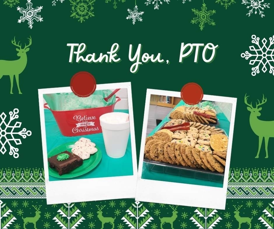 Green Christmas/Winter Background with a Thank You note to PTO