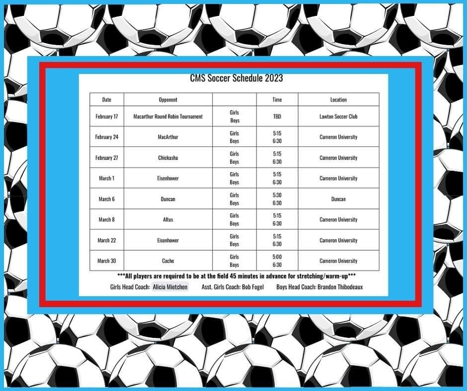 2023 Soccer Schedule